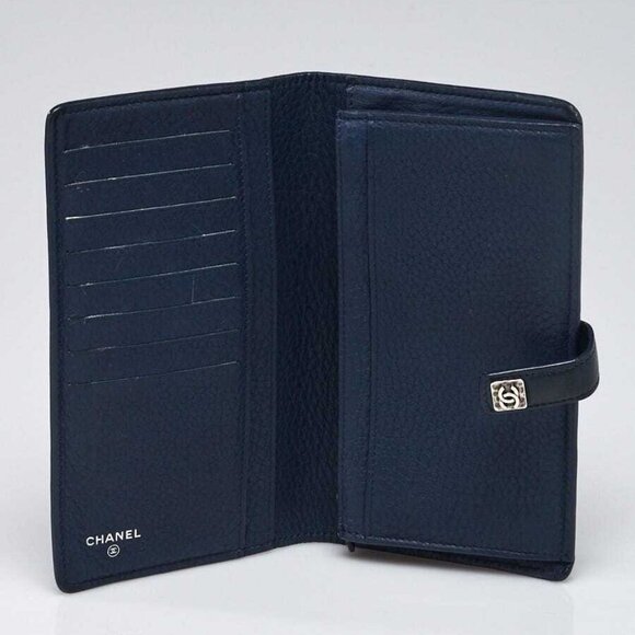 Chanel Dark Blue Goatskin Leather CC L-Double Wallet - Picture 8 of 8